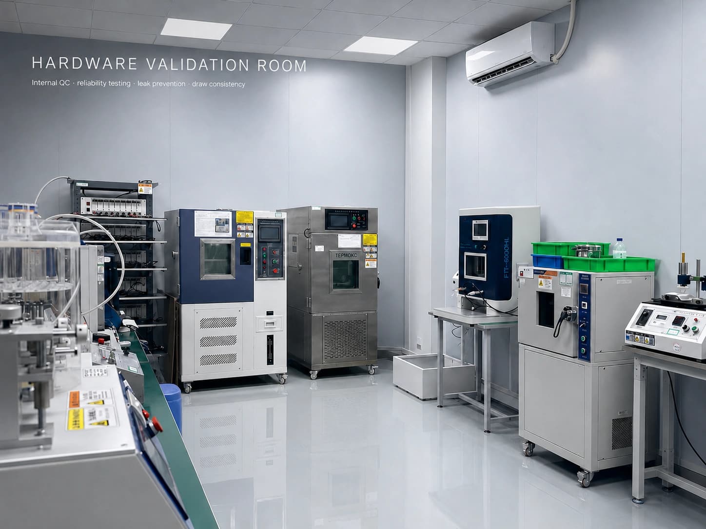 Hardware validation room with environmental test equipment