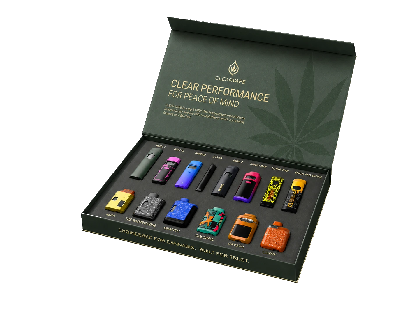 ClearVape sample kit showing a range of cannabis hardware platforms