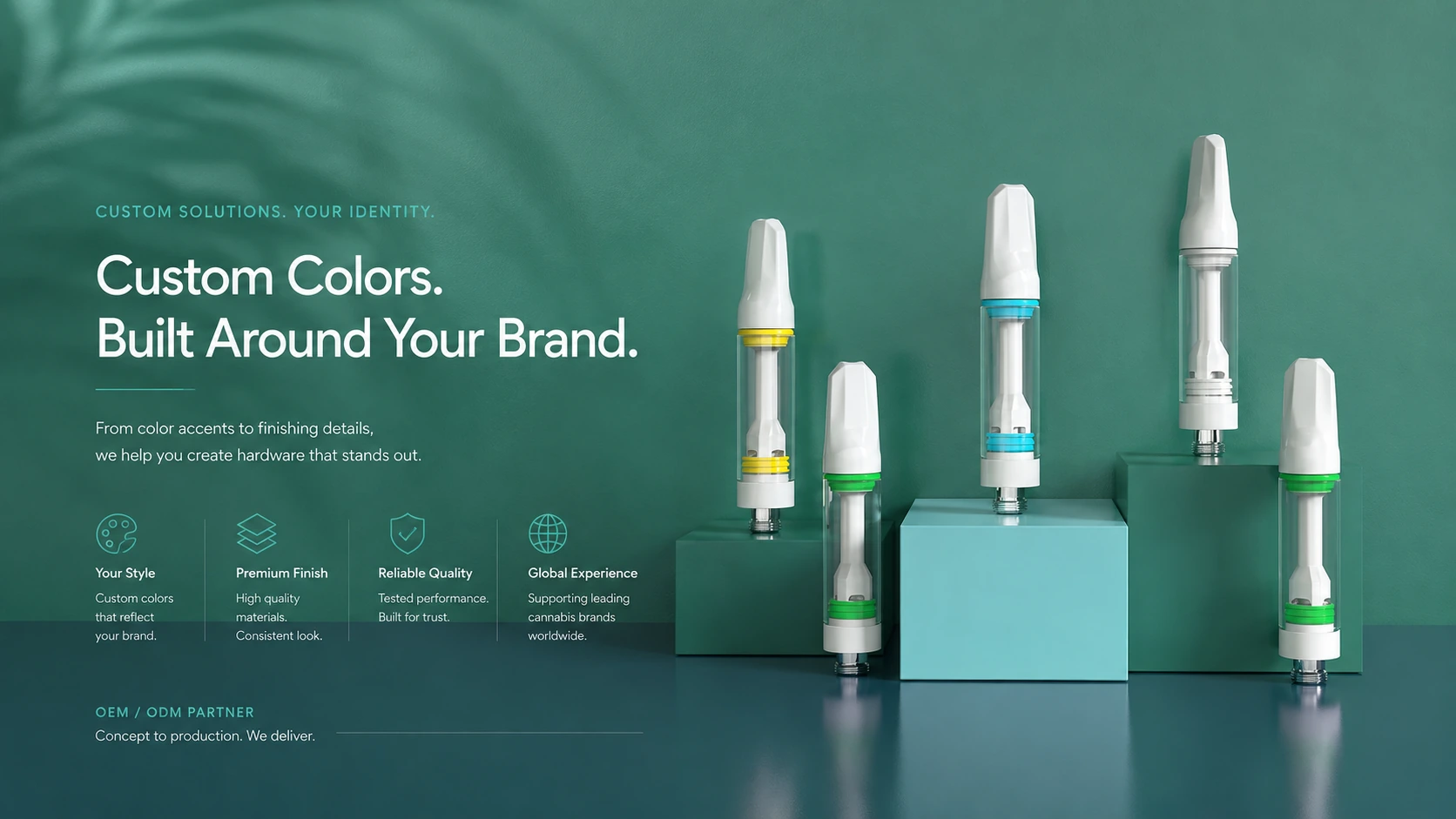 Custom color 510 cartridges arranged on green blocks