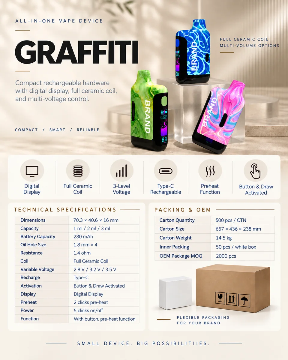 Graffiti all-in-one vape device specification sheet