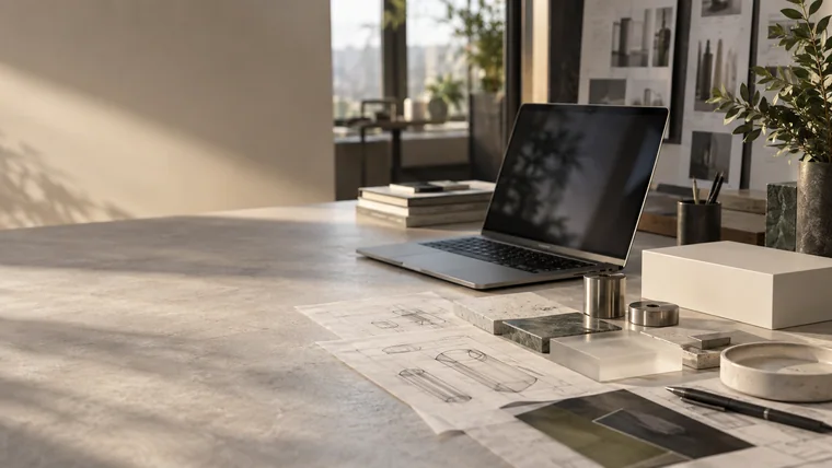 Premium design studio desk prepared for cannabis hardware video review