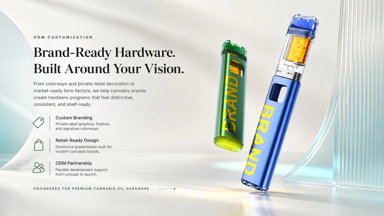 Cannabis vape hardware with custom retail branding