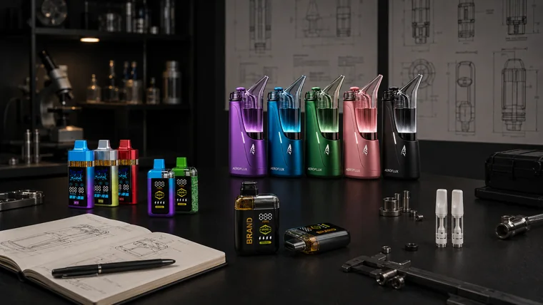 Custom cannabis vape hardware on an engineering bench