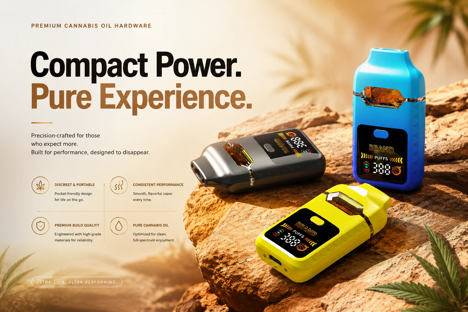 Dual-Engine cannabis vape hardware in blue gray and yellow