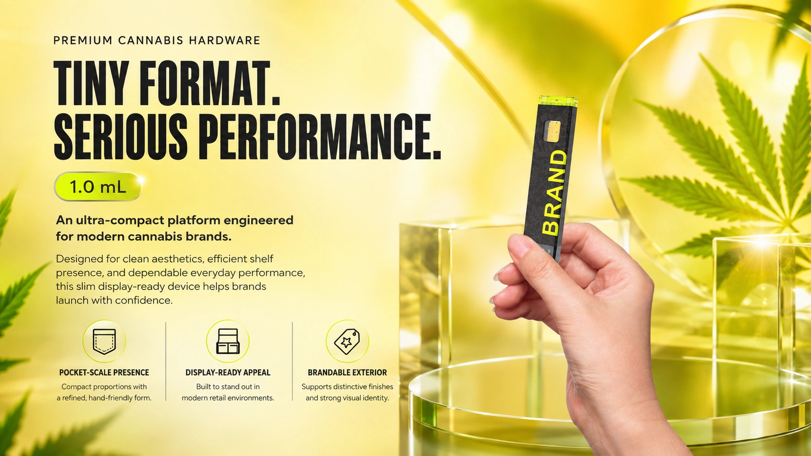 Ultra-Thin slim cannabis vape hardware held in hand