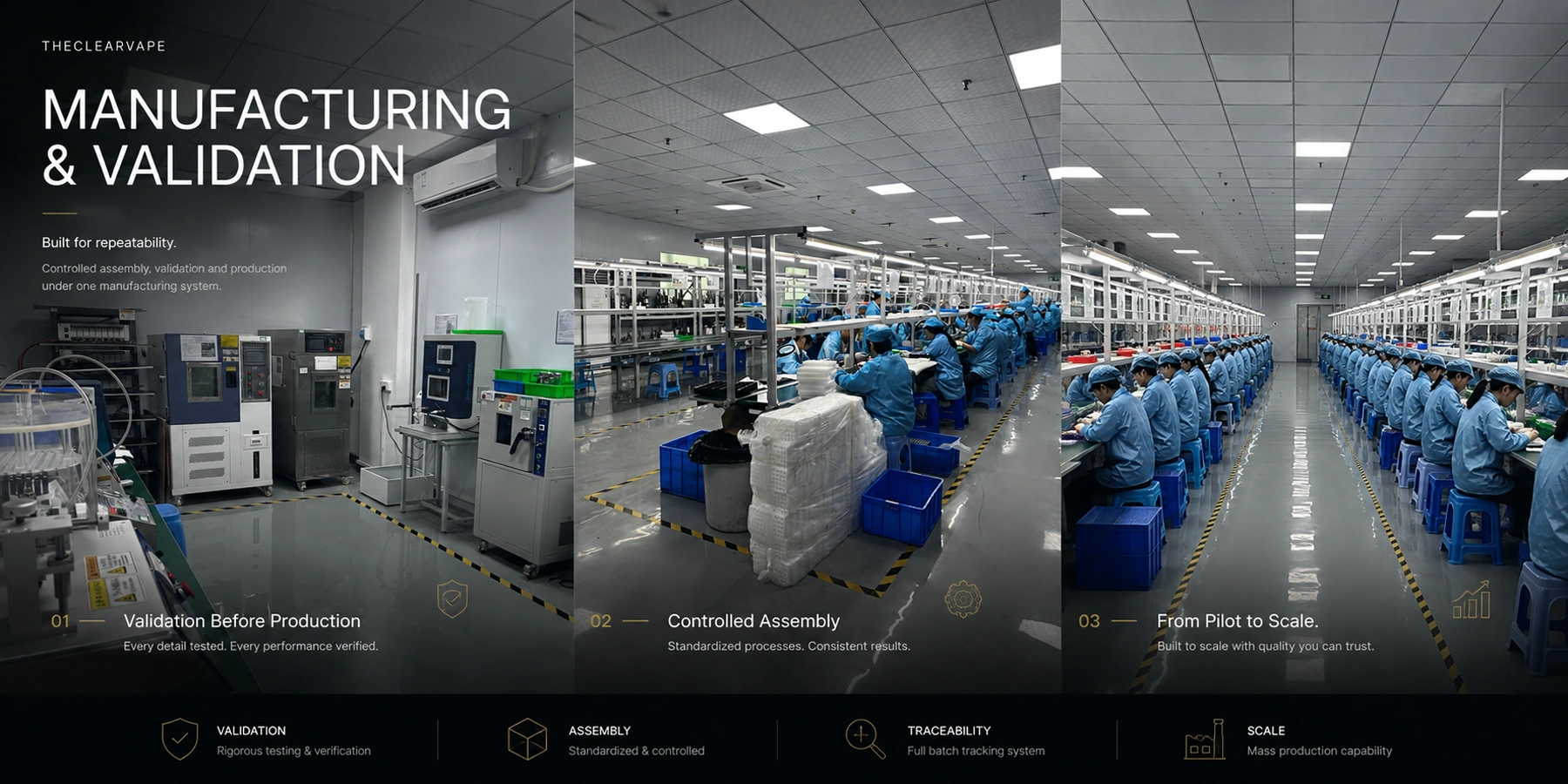 Manufacturing and validation areas for hardware production